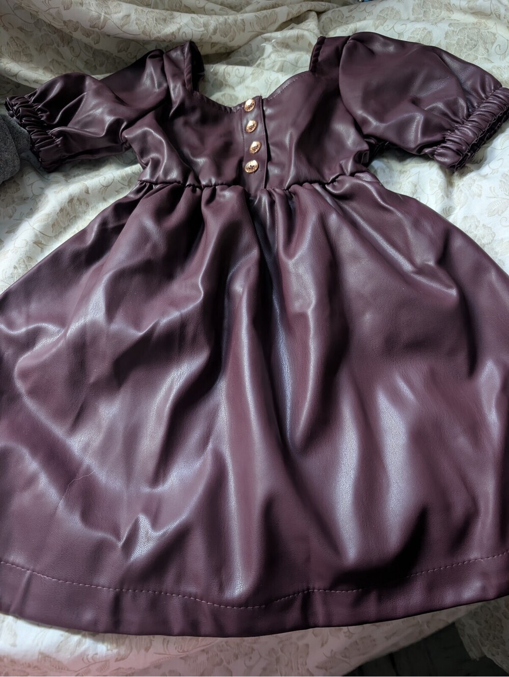 Vince Camuto Faux Leather Puff Sleeve Dress in Burgundy